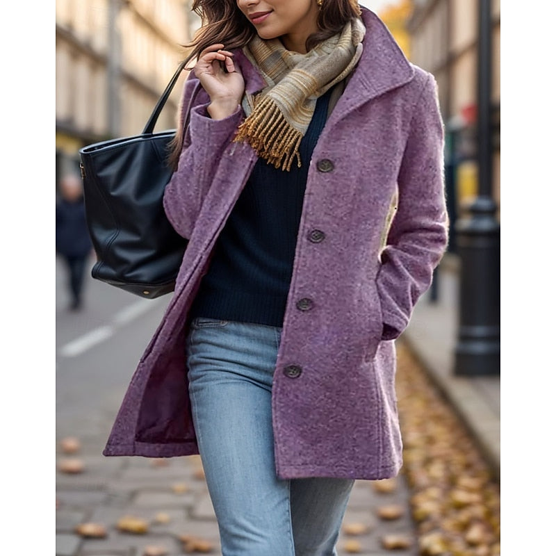 Women's Turndown Collar Coat with Button Front in Purple