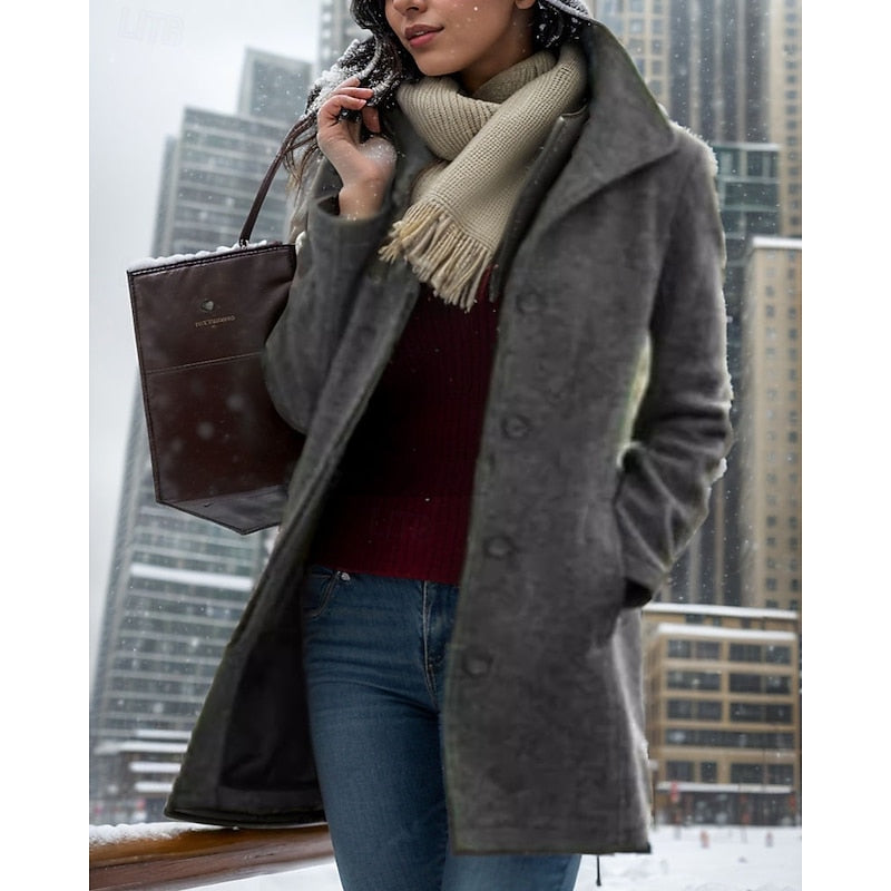 Women's Turndown Collar Coat with Button Front in Gray