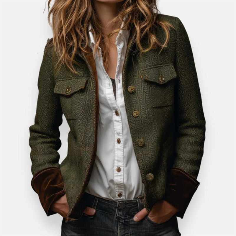 Women's Tweed Jacket with Chest Pockets for Elegant Days