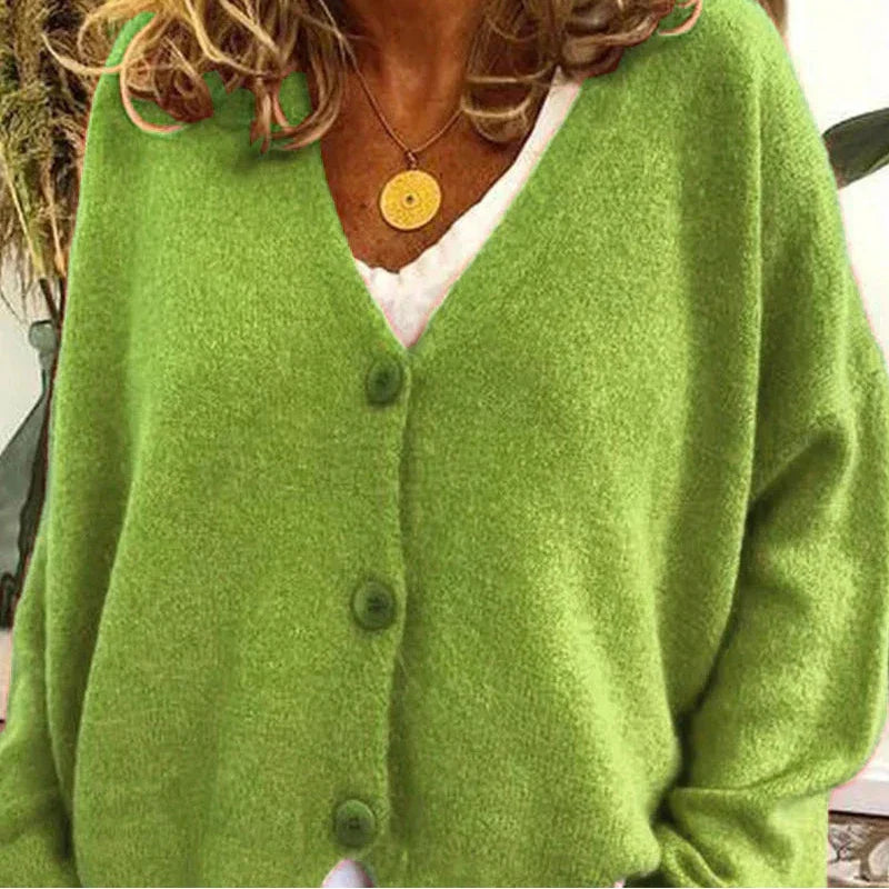 Women's V Neck Button Cardigan in Light Green