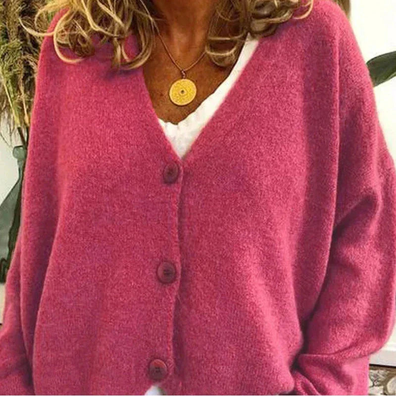 Women's V Neck Button Cardigan in Pink