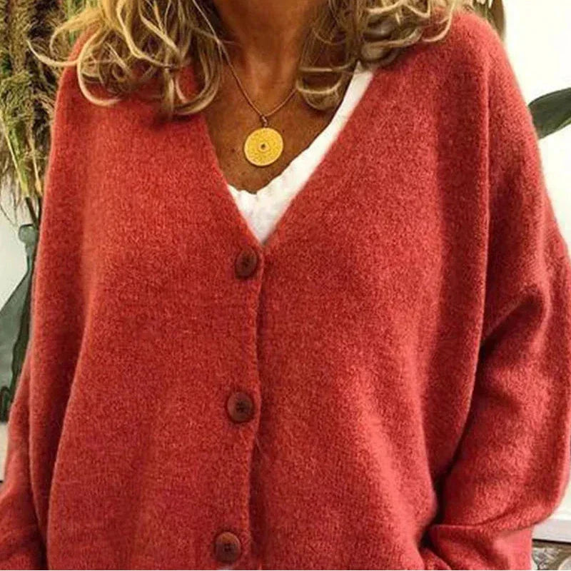 Women's V Neck Button Cardigan in Tangerine