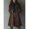 Women's Vintage Style Trench Coat with Lapel Collar in Brown
