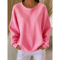 Women's Waffle Knit Crew Neck Sweater in Pink