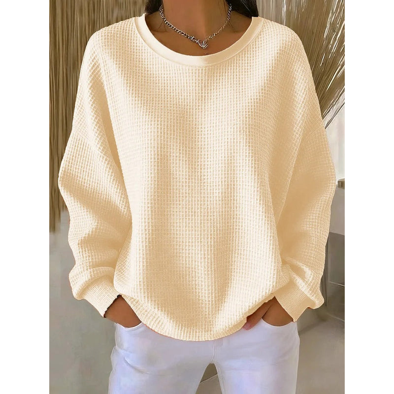 Women's Waffle Knit Crew Neck Sweater in Apricot