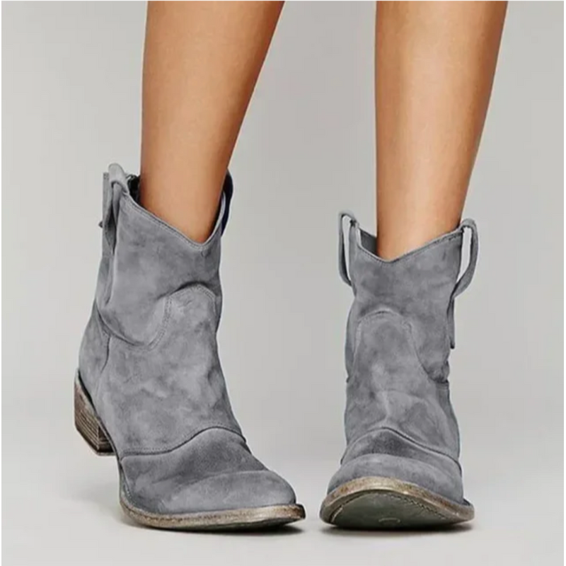 Gray women's western ankle boots, front view