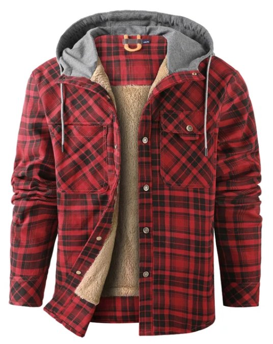 Men's Hooded Plaid Jacket for Autumn Winter Wear