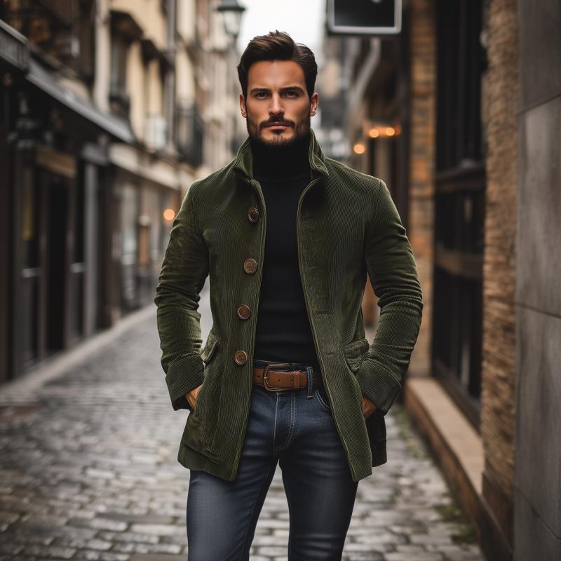 Men's Buttoned Jacket for Autumn Winter Wear